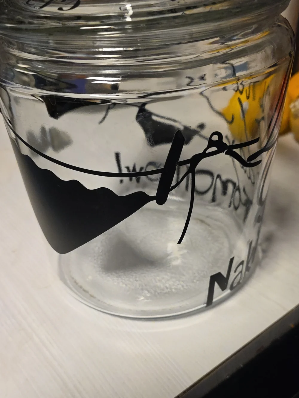 Clear Glass Laundry Jar with Black Script